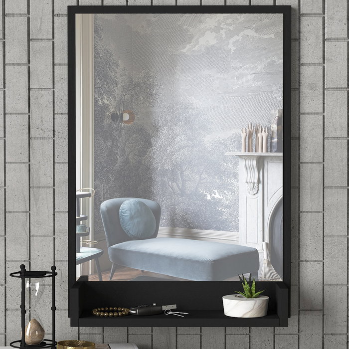 Hanah Home Costa Espejo decorativo negro con estante